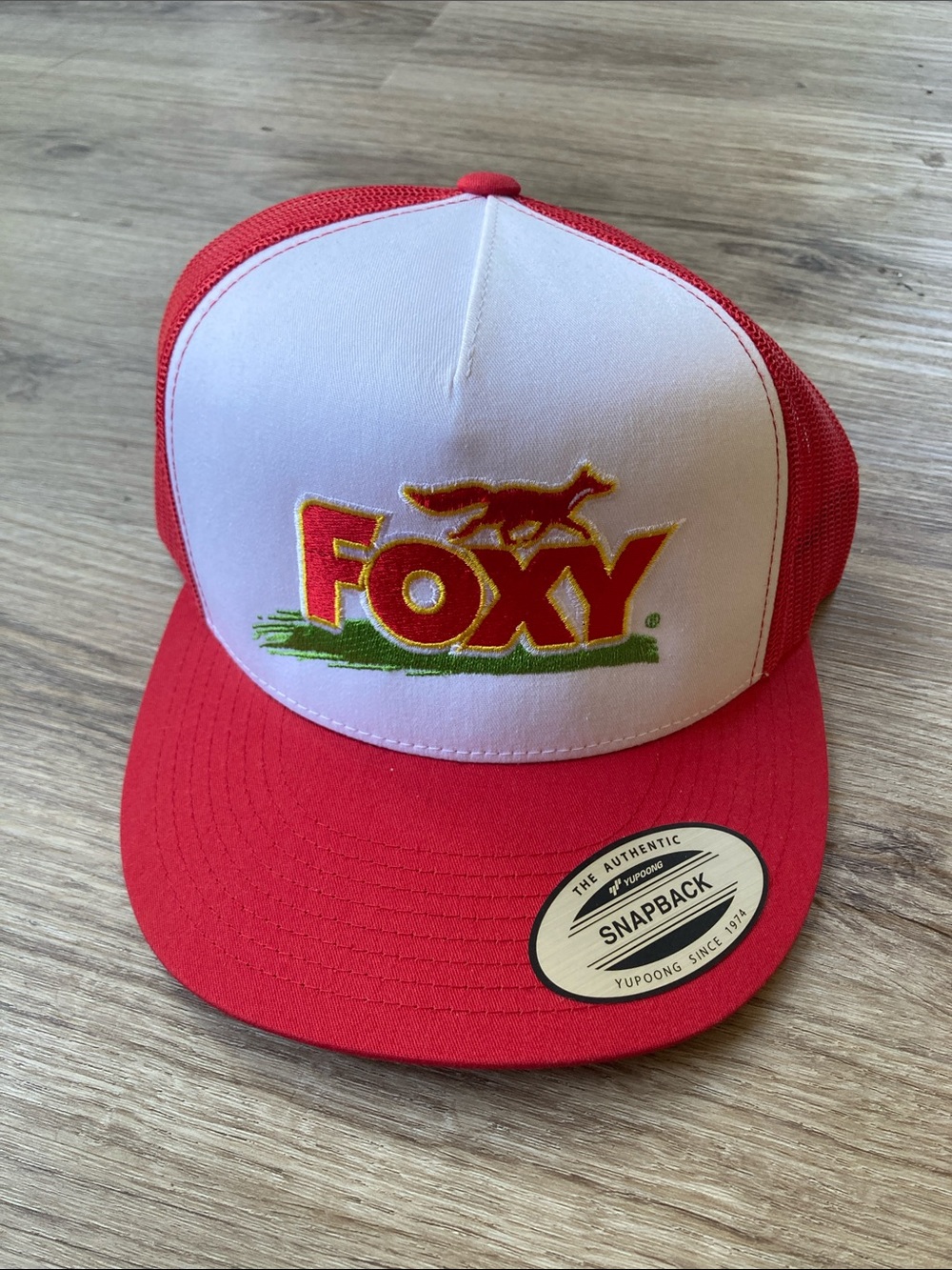 Foxy Produce Red and White Snapback Hat